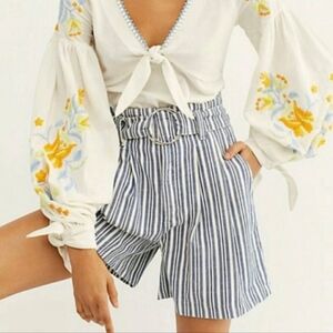 Free People Paperbag Utility Short Indigo Stripes